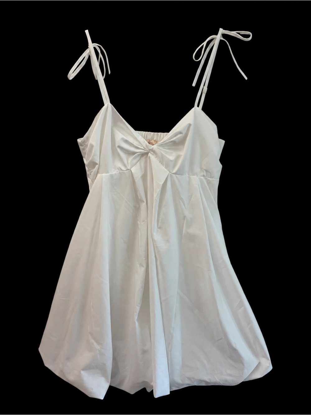 NWT Camila Coelho White Tie-Shoulder Babydoll Chemise Bubble Hem Mini Dress M